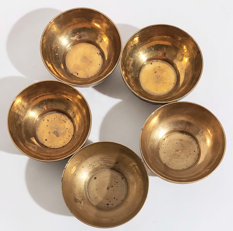 Islamic Urdu Cups 5 Embossed Antique Bowls Persian Brass Etsy