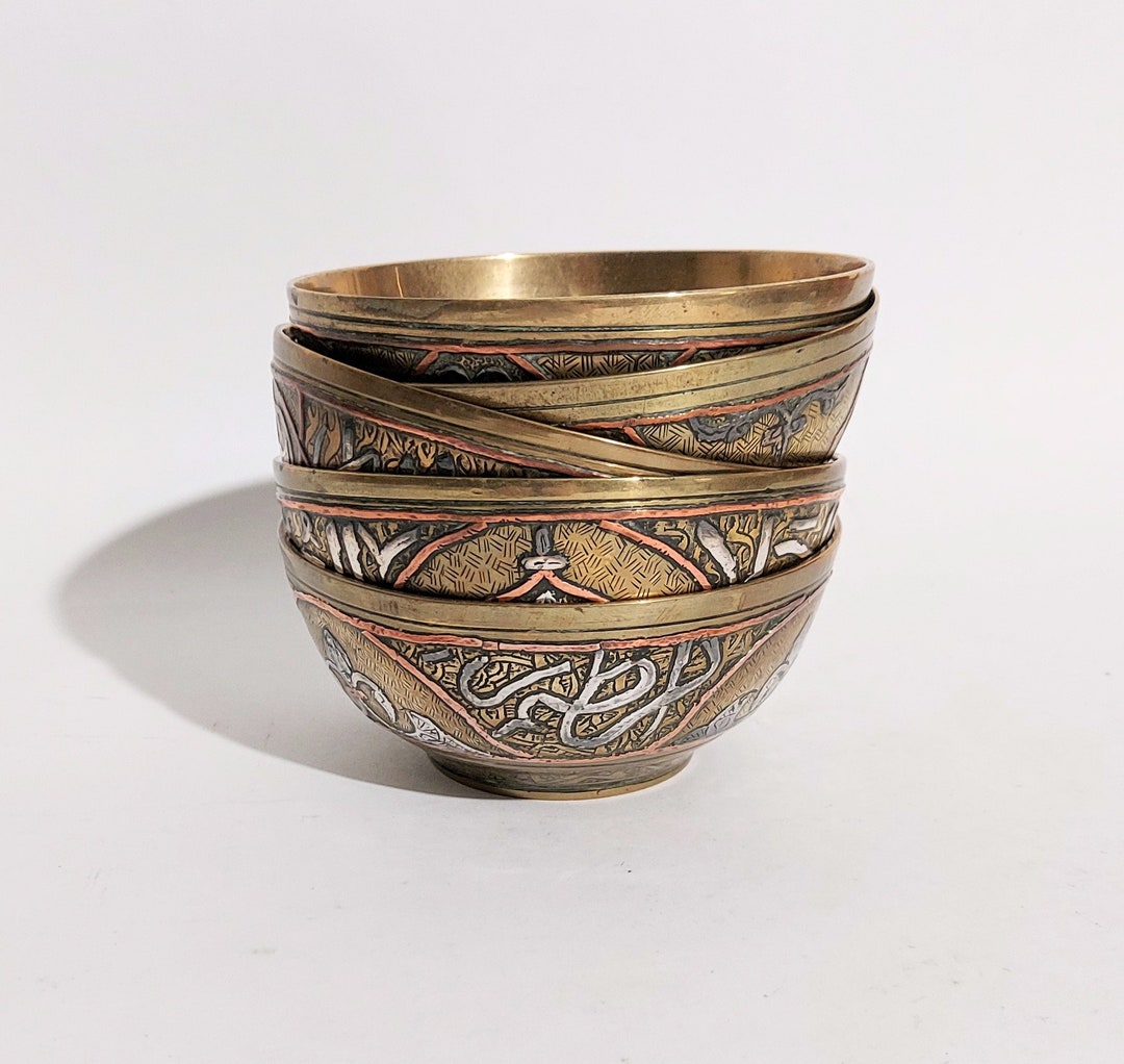 Islamic Urdu Cups, 5 Embossed Antique Bowls, Persian Brass, Copper, Sterling Silver Etsy