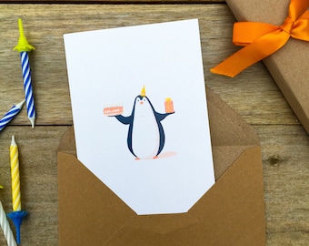 Cute Greeting Card "Penguin" Illustration - Birthday, Wedding, Anniversary