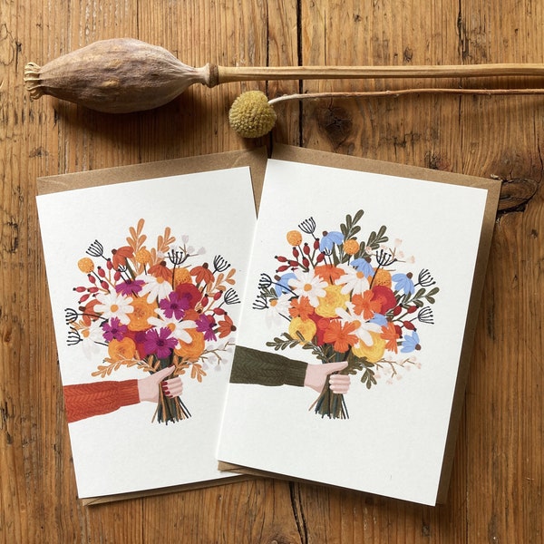 Carte de voeux bouquet de fleurs hiver illustration - mariage - anniversaire