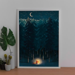 Im Wald - Kunstdruck - Fuchs Sternenhimmel - Kinderzimmer Deko Kinderposter Kinderzimmerdeko Poster