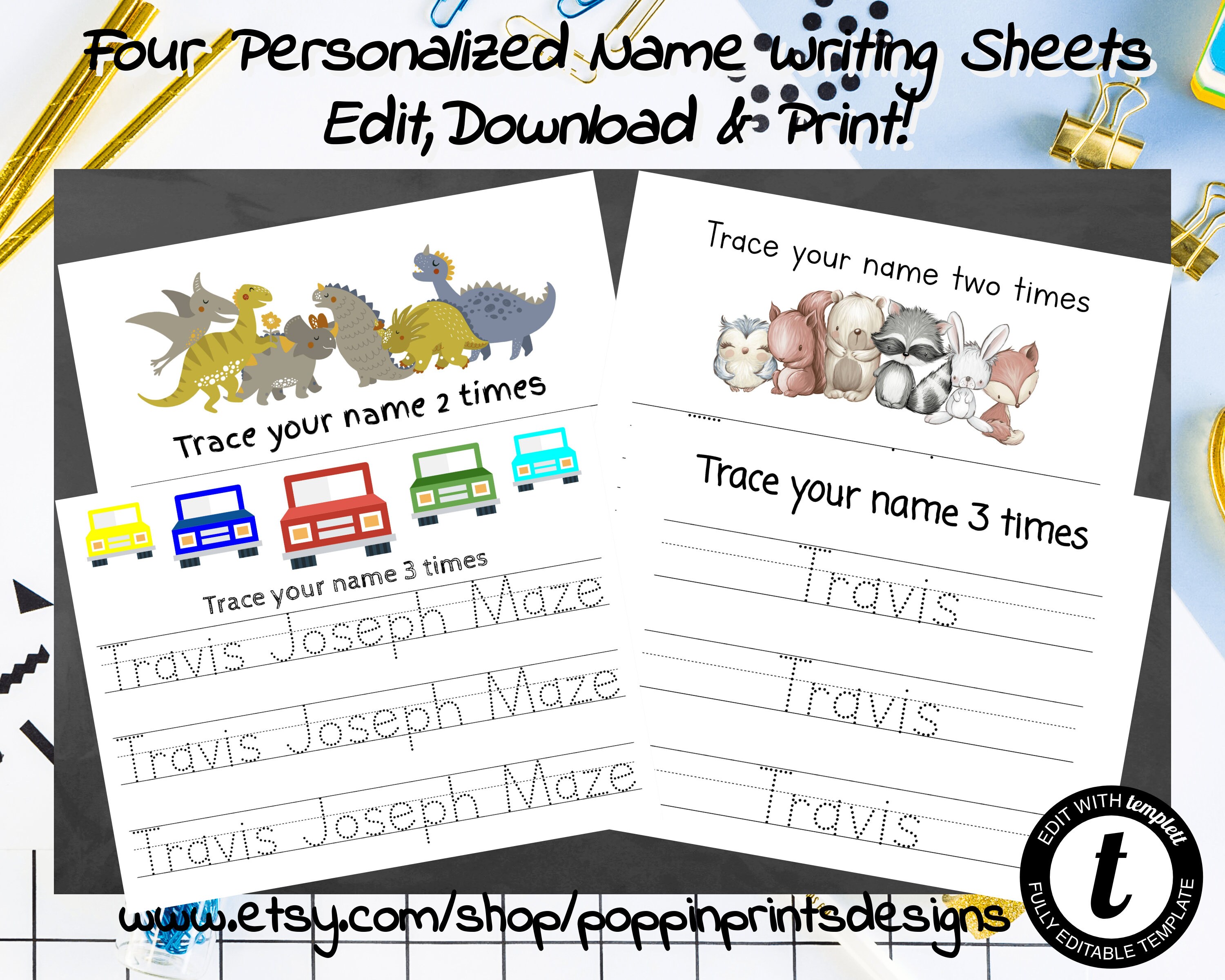 personalized name writing practice sheets editable name etsy