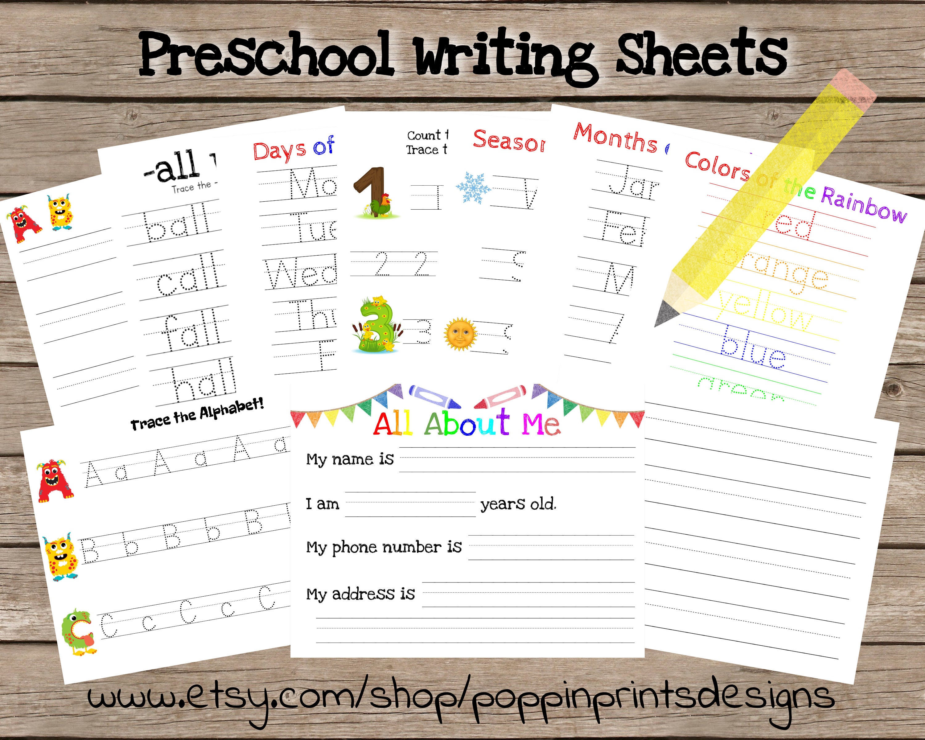 preschool writing worksheets name tracing worksheets etsy