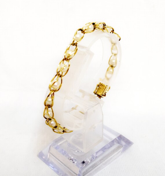 14k Yellow Gold Caged Pearl Bracelet 7.5 inches PO
