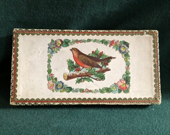 Antique Gentleman’s Handkerchief Christmas Gift Box with Robin Design