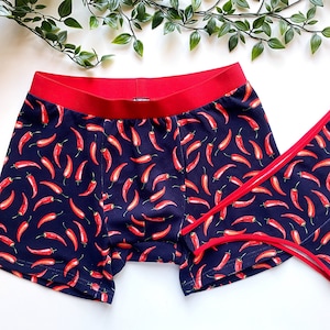 Couple briefs set with chilli print, Hot cotton underwear for him and her, Couple matching accessories Beautiful gift for couple anniversary