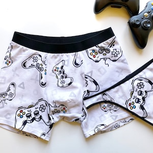 Couple briefs set with game controller print, Hot cotton underwear for him and her, Couple matching accessories; Matching outfit for couple