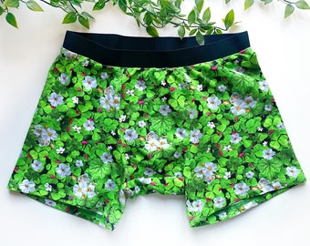 St Patricks day boxer briefs, Shamrock print cotton underwear for him, StPatricks day green handmade briefs for men, Lucky underwear for him