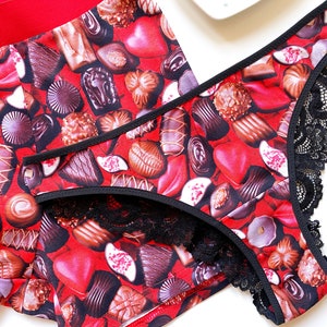 Matching couple underwear, Bachelorette party gift, Underwear with chocolate print for him and her, Red briefs, Cotton underwear for couple image 2