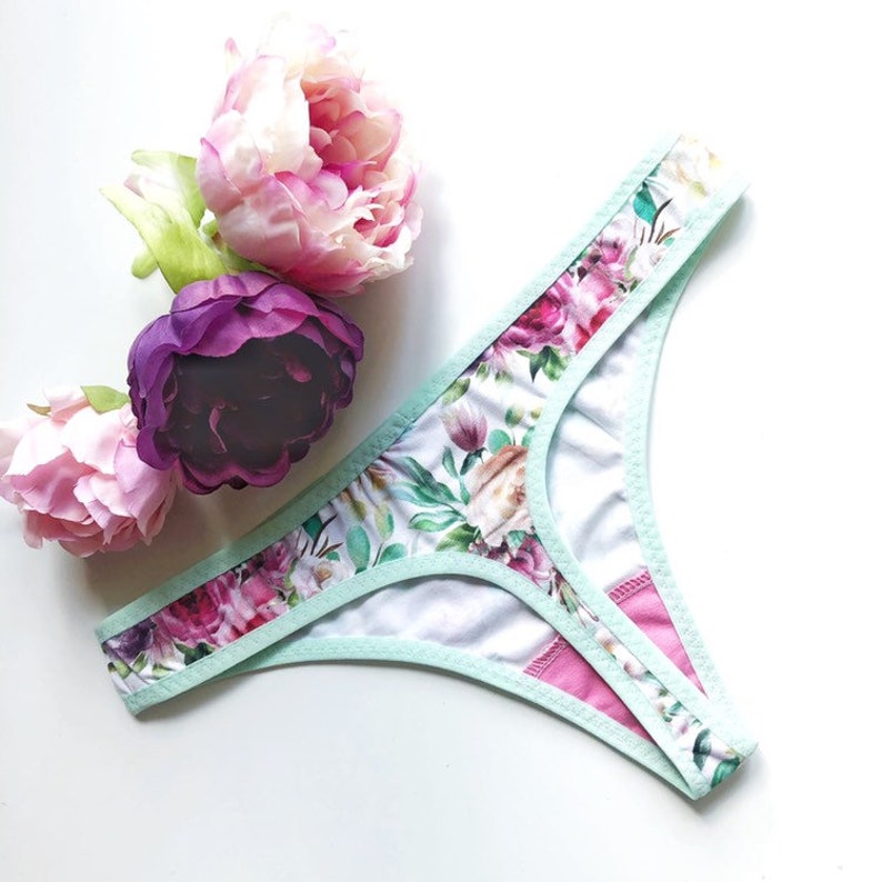 Floral woman panties Best choice of lingerie for summer Gift idea for girlfriend Romantical accesories for bridesmaid Roses mint underwear