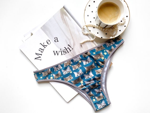 Culotte de sous vetements de visage de chat. Culotte mignonne et sexy pour femme. Jolis sous vetements pour catlover. Tanga briefs avec pussycats. Culotte vert emeraude Etsy France
