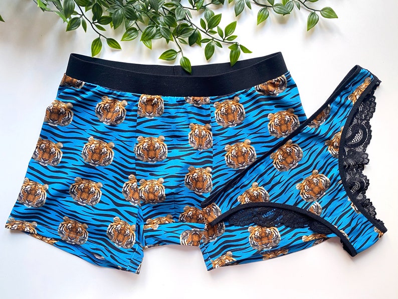Sousvêtements assortis couple, Slip homme avec imprimé tigre, Ensemble de sousvêtements en