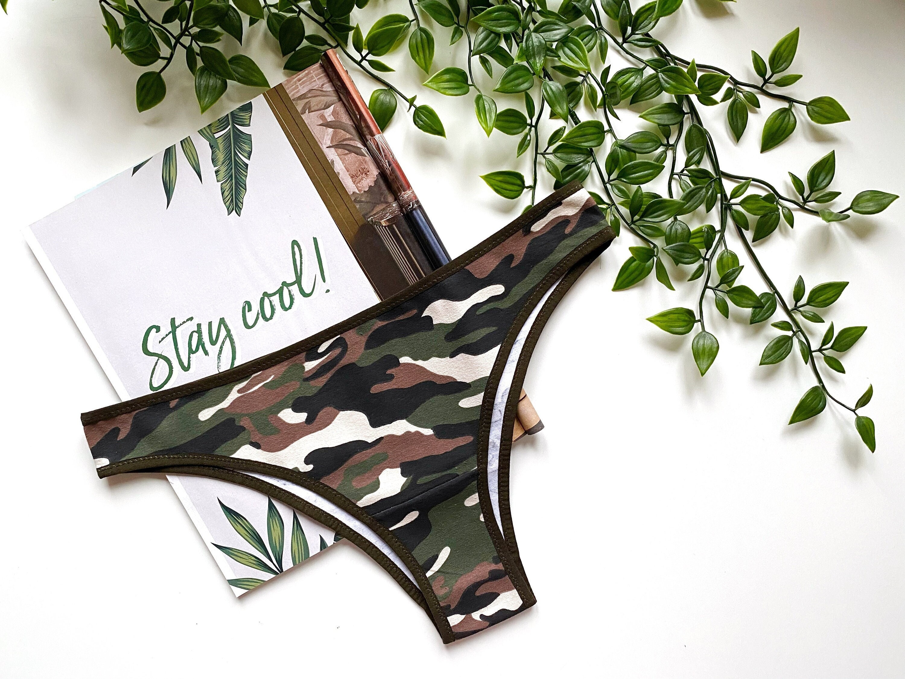 Military Print Tanga Panties for Woman, Khaki Comfy Thong Panties, Sexy  Underwear With Military Print, Nice Army Theme Accessory for Woman 