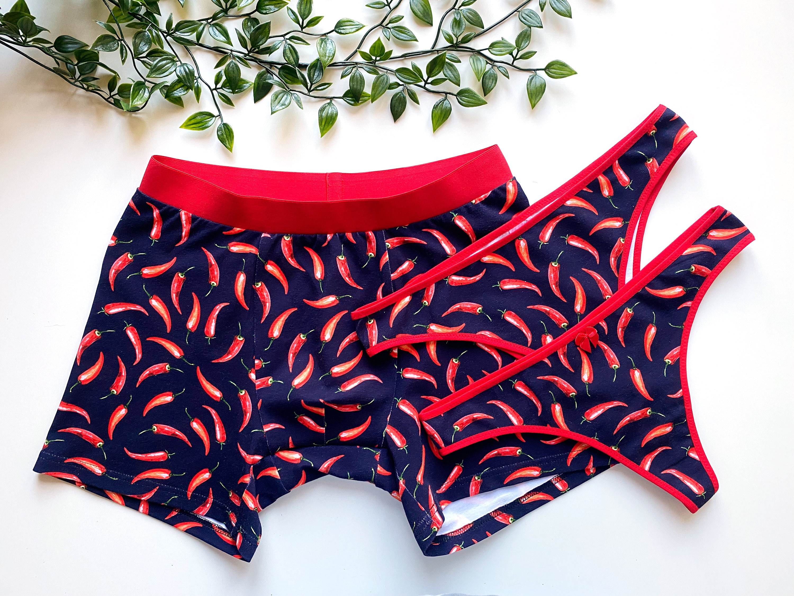 Matching underwear with chilli, Couple matching briefs, Matching outfit for  couple, Cotton boxer briefs and panties as a anniversary gift -  Polska