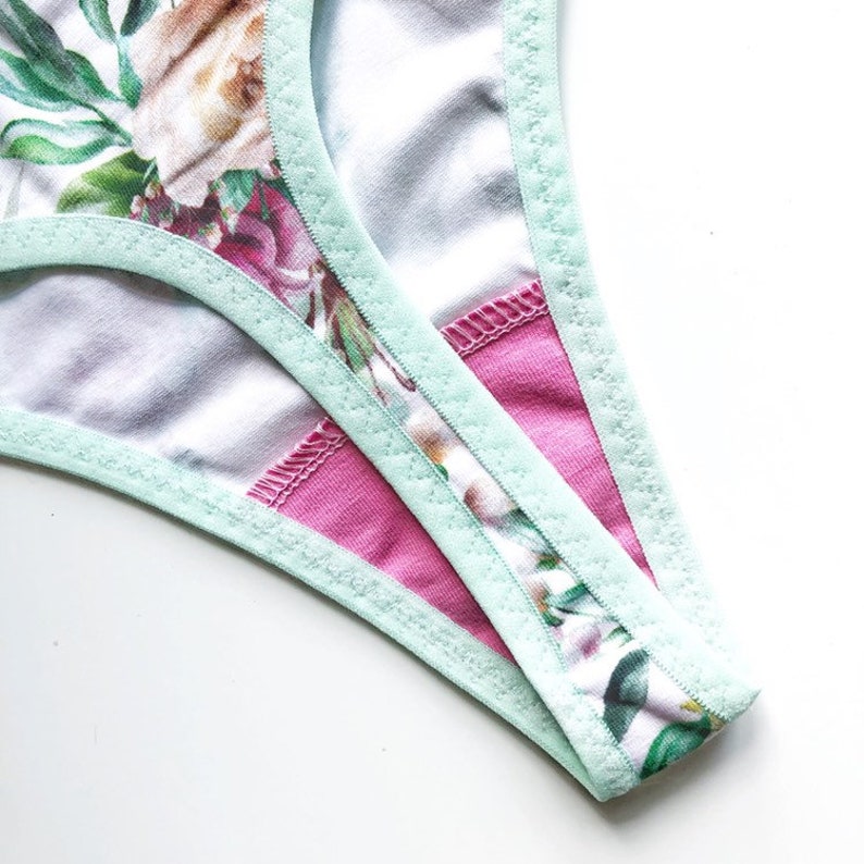 Floral woman panties Best choice of lingerie for summer Gift idea for girlfriend Romantical accesories for bridesmaid Roses mint underwear