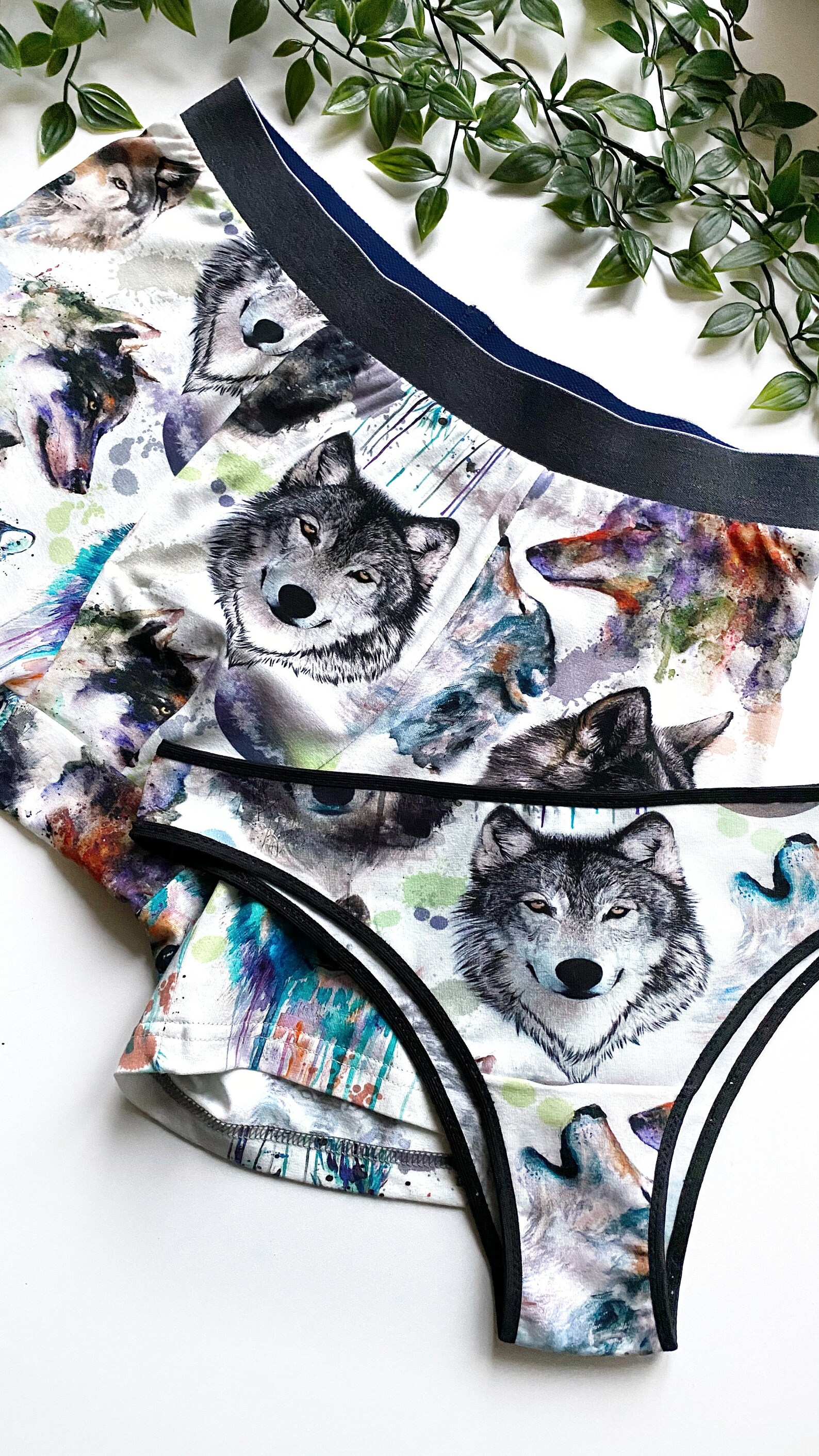 Couple Briefs Set With Wolf Print Perfect Cotton Underwear for Him and Her Couple Matching