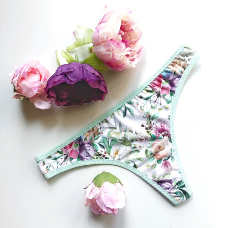 Floral woman panties Best choice of lingerie for summer Gift idea for girlfriend Romantical accesories for bridesmaid Roses mint underwear