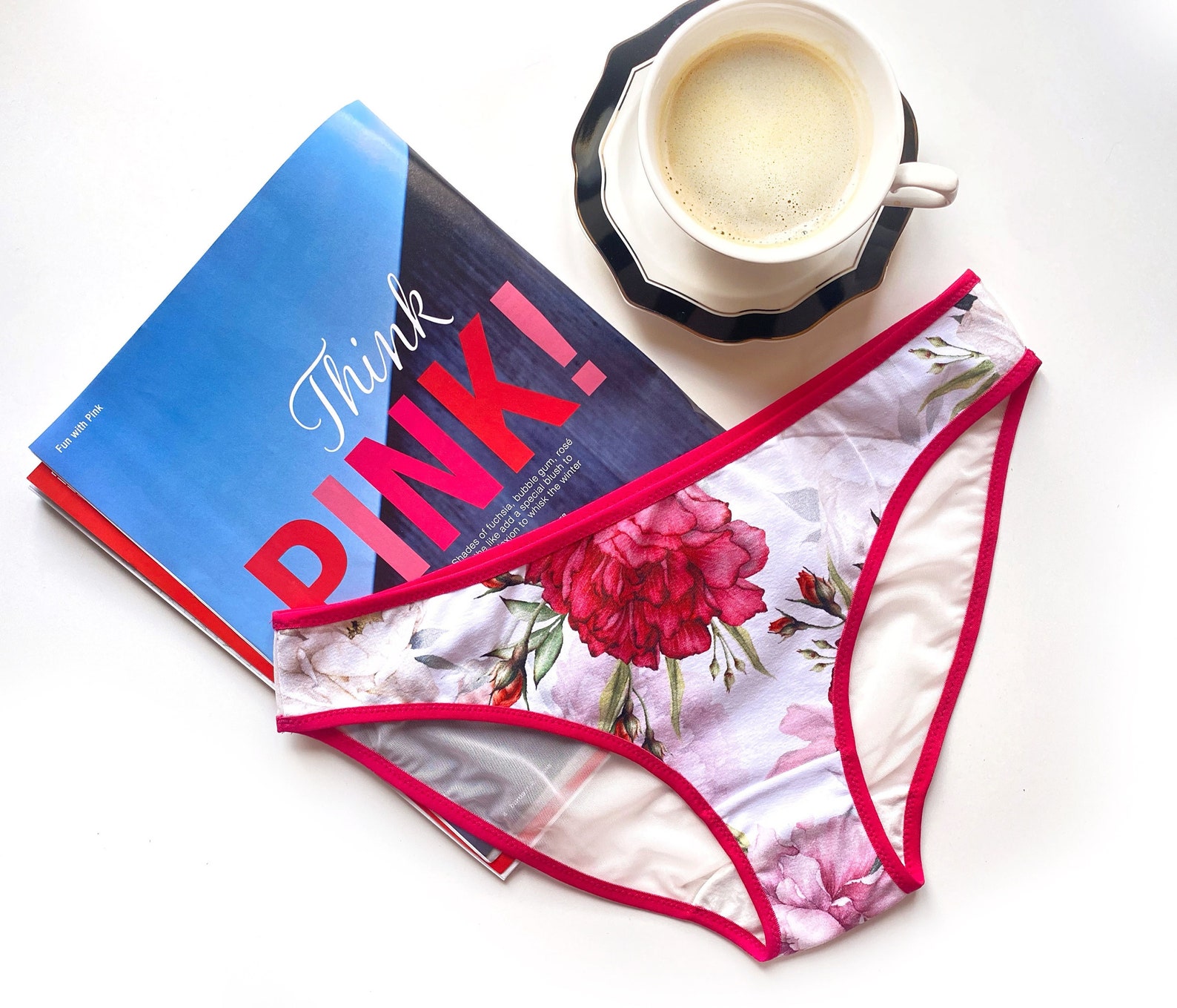 Cotton Panties, Cute Floral Briefs for Her, Peonies Print Underwear