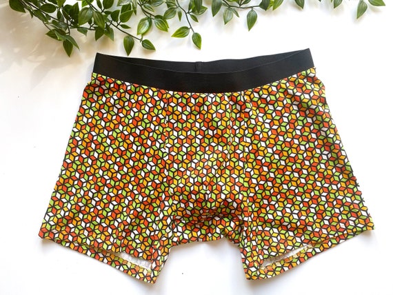 Boxer Briefs With Ornamental Print, Orange Boxers for Him, Comfy