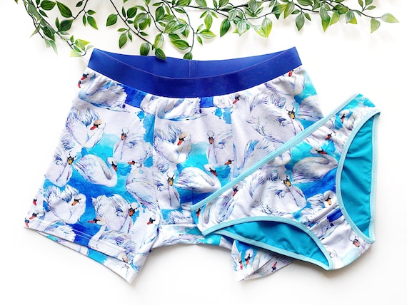 Matching Underwear Set With Swan Print, Cute Cotton Underwear for