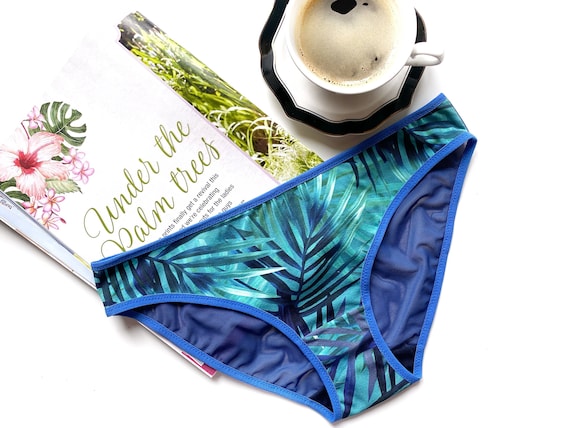 Cotton Panties. Cute Jungle Print Briefs for Her. Palms Print Underwear.  Handmade Briefs for Her. Navy Sheer Panties. Gift for Sister in Law 
