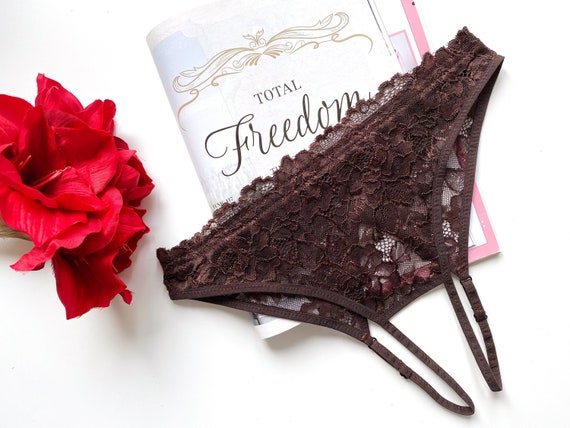 Brown Lace Crotchless Panties for a Woman, Amazing Underwear
