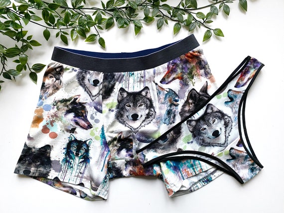 Couple Briefs Set With Wolf Print Perfect Cotton Underwear for Him