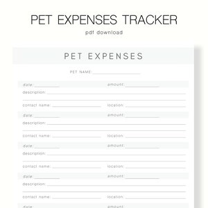 Pet Finance, Pet Budget Printable, Digital Pet Expenses Tracker, Budget Tracker - PDF Download