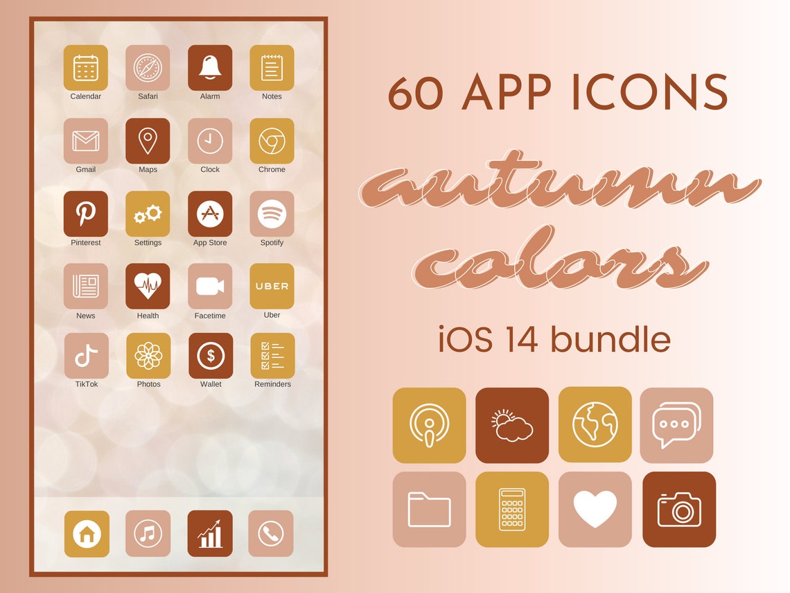 Autumn Colors iOS Icons Pack 60 Icons iPhone iOS 14 App Etsy