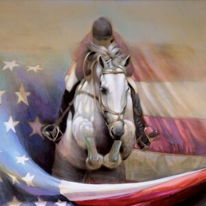 Jumping For America - Oil Painting, Nancy Noel Art Print, Animal Art, Paper or Canvas Giclée, Master Artist, Animal Portrait