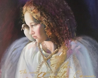 ANGEL WITH DOVE - Vintage Nancy Noel Art Print - 20"H x 16"W