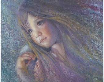 ANGEL with DARK EYES - Vintage Nancy Noel Art Print - 13"H x 12"W