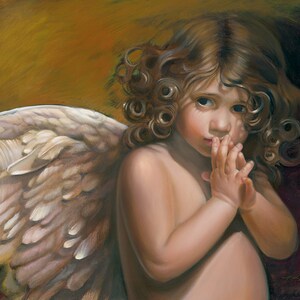 Angel Painting, Angel Wings, Pintura al óleo, Vintage Nancy Noel Art Print - 15.5"H x 18.5"W