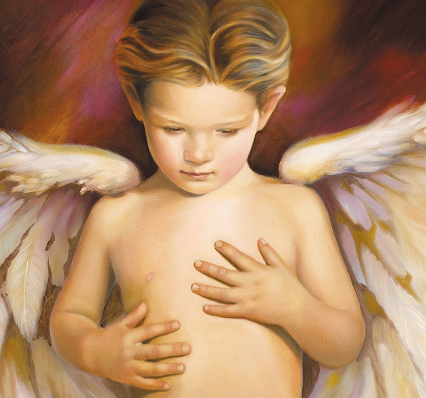 エンジェル 天使 アンティーク ヴィンテージ 絵画 絵 レア 希少 男の子 Angel Boy, Angel Wings, Oil Painting, Vintage Nancy Noel Art