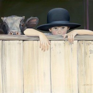 Mi ternero - Pintura al óleo, impresión artística de Nancy Noel, arte Amish, papel o lienzo Giclée