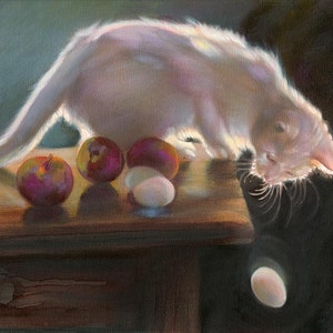 MISCHIEF - Pintura al óleo de gato, Vintage Nancy Noel Art Print - 13"H x 14"W