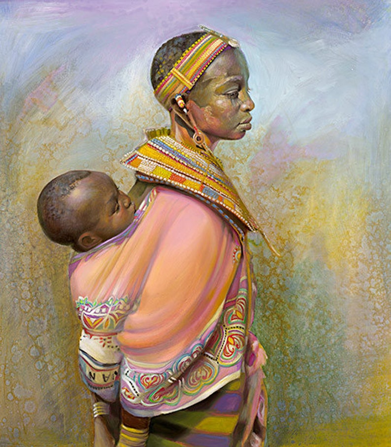 Samburu Woman With Baby Oil Painting, Nancy Noel Art Print, Africa Art, African American Art, Paper or Canvas Giclée, Maasai African Tribe Bild 1