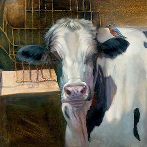 Cow Oil Painting - Vintage Nancy Noel Art Print - 17&quot;H x 24&quot;W