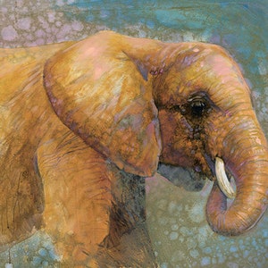 Ellie - Elephant Oil Painting, Nancy Noel Art Print, Africa Art, Nursery, Colorful Impressionist Animal Art, Paper or Canvas Giclée