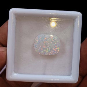 Fresh Big Offer 7.40 Carat Certified White Fire like-Opal Cabochon Natural Ethiopian Stone Cushion Shape 13x10x04 mm Loose Gemstone SKW
