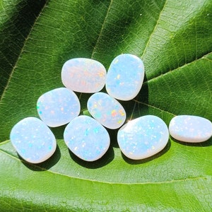 Great Offer 8 Peaces 48 Ct Untreated/Unheated Certified White Fire like-Opal Cabochon Natural Ethiopian Stone Cushion Cut Loose Gemstone SKW