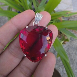 Red Ruby Trillion Shape 30.00 Ct 925 Silver Pendent Natural EGL Certified Loose Gemstone 6LNP