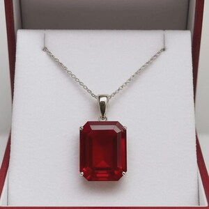 Red Ruby Emerald Shape 28.75 Ct 925 Silver Pendent Natural EGL Certified Loose Gemstone 6LNS