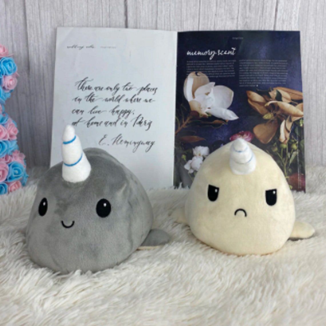 Reversible Narwhal Plushie Mood Plush Toy Flip Unicorn | Etsy