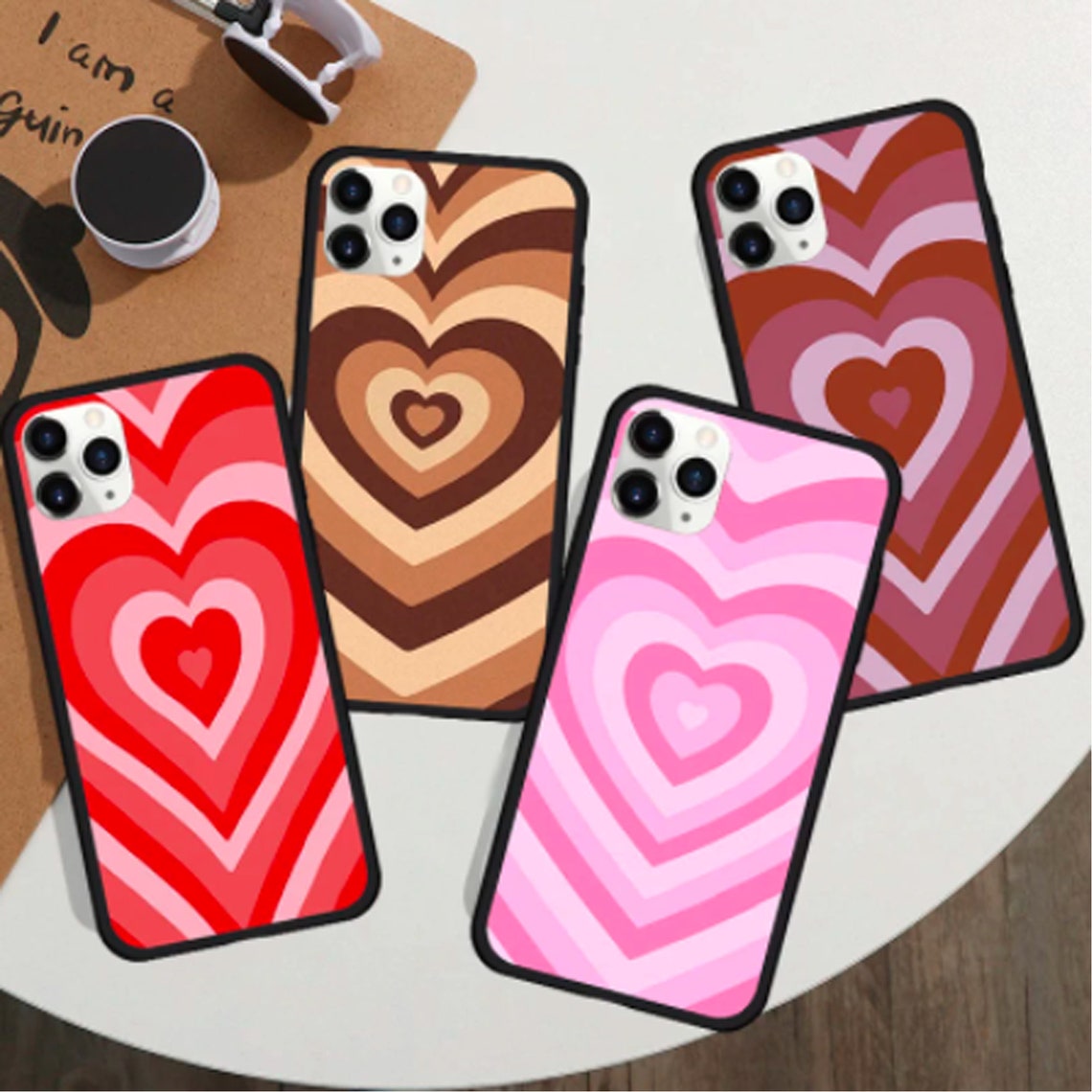 Heart Phone Case Brown Heart iPhone 11 Rubber Phone Case Pink Etsy