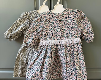 2 Handmade Floral Prairie Dress fits My Twin 23" Doll Green Yellow Lace Trim