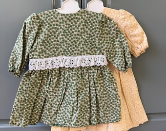 2 Handmade Floral Prairie Dress fits My Twin 23" Doll Green Yellow Lace Trim