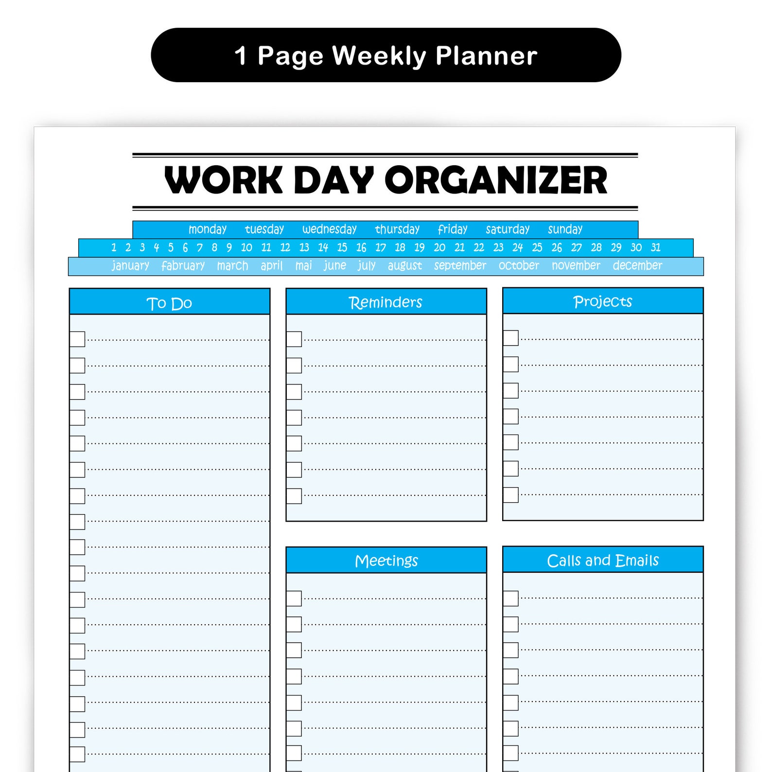 Work Day Organizer Printable / 1 Page Daily Work Schedule | Etsy
