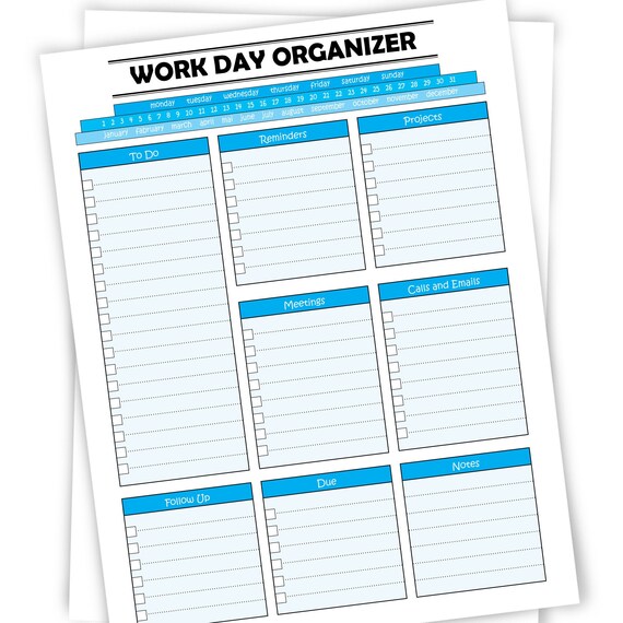 Work Day Organizer Printable / 1 Page Daily Work Schedule | Etsy