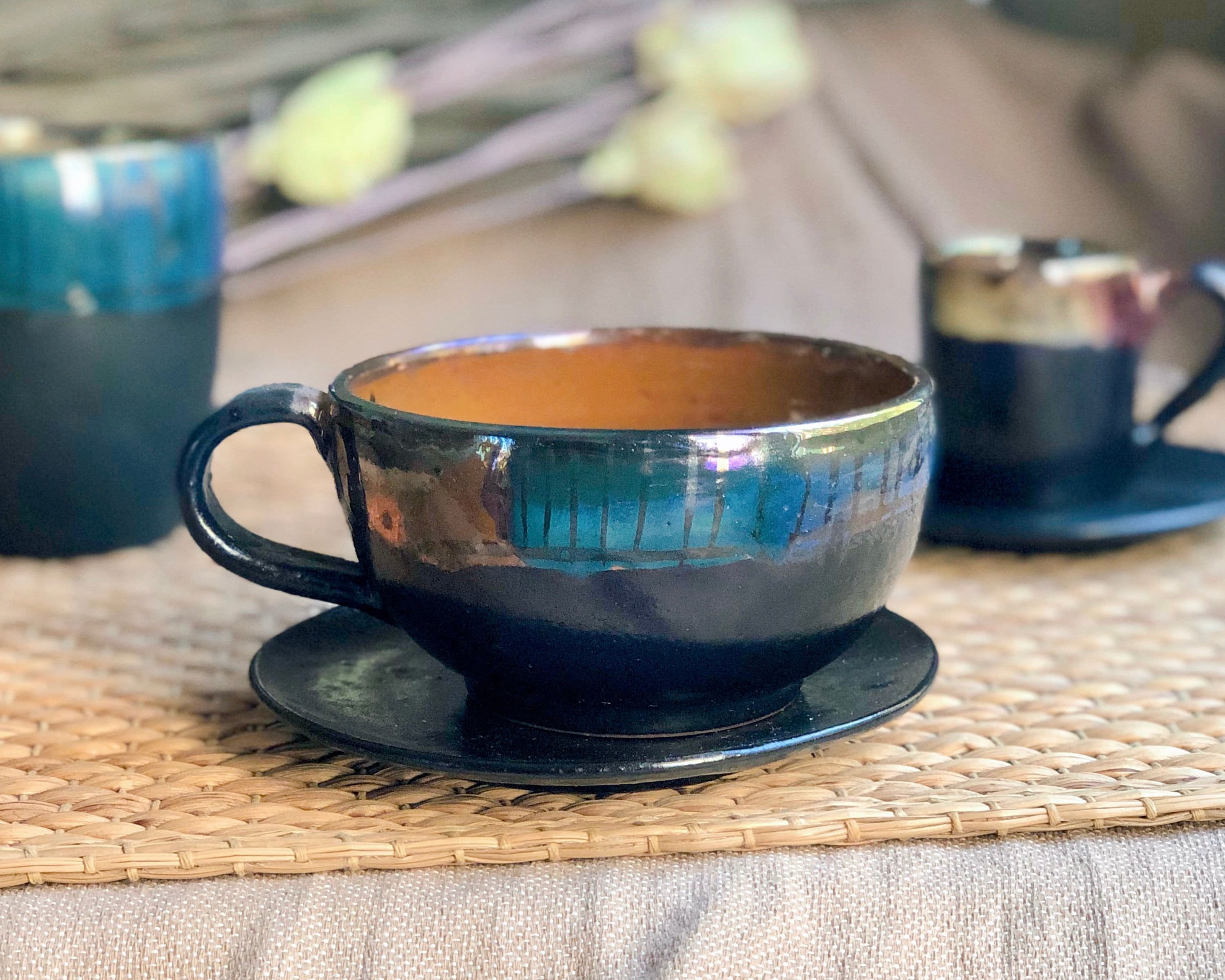 Abstract Noir Cappuccino Cup Set 2 Cups & Saucers Set